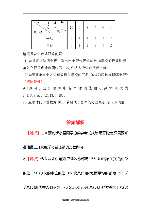 【期末】初二数学下册知识点测试卷：数据的波动程度深入测试（含详解）.doc