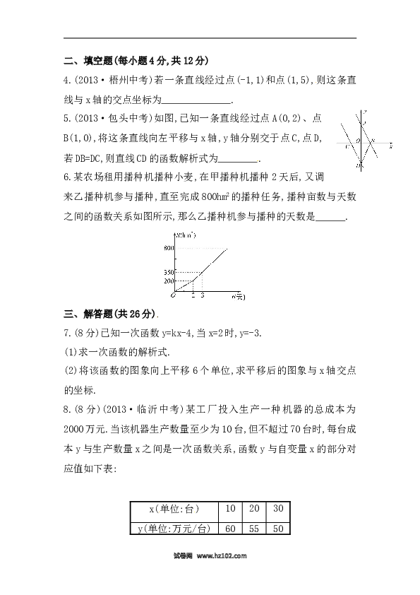 【期末】初二数学下册知识点测试卷：一次函数高级测试（含详解）.doc