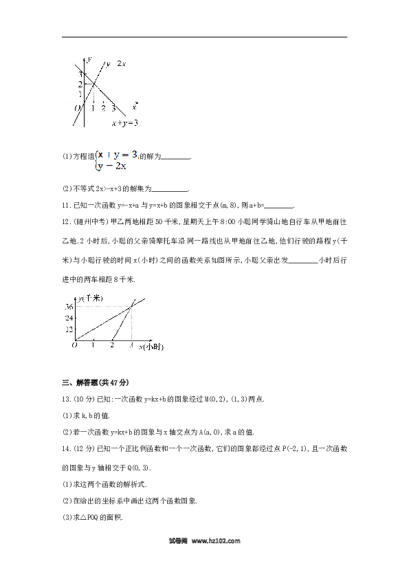 【单元检测】初二数学下册第19章 一次函数单元综合检测.doc