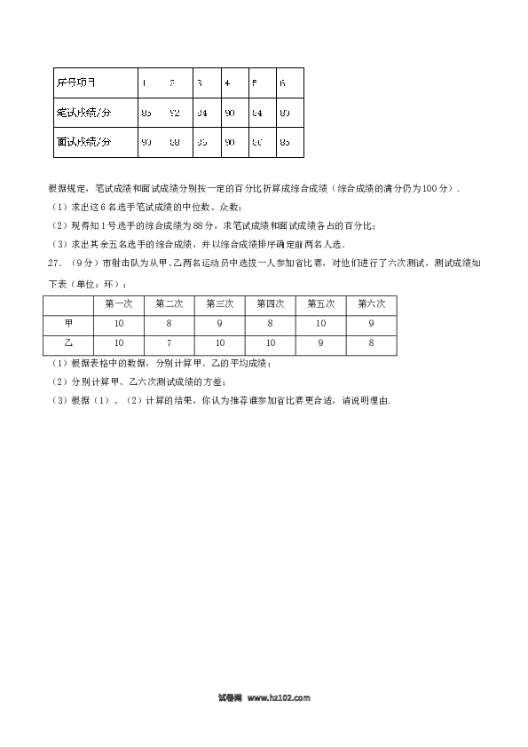 【单元检测】初二数学下册第20章 数据的分析（B卷）.doc