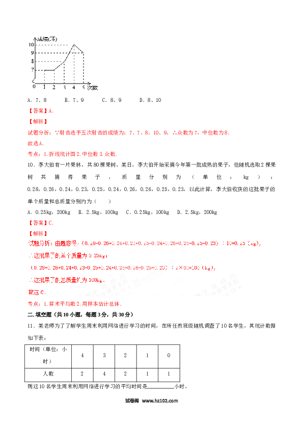 【单元检测】初二数学下册第20章 数据的分析（B卷）.doc