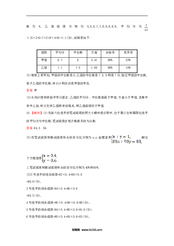 【单元检测】初二数学下册第20章 数据的分析单元综合检测.doc