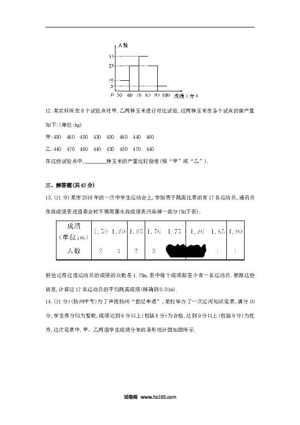 【单元检测】初二数学下册第20章 数据的分析单元综合检测.doc