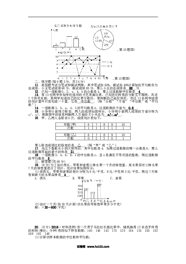 【单元检测】初二数学下册第二十章检测题.doc