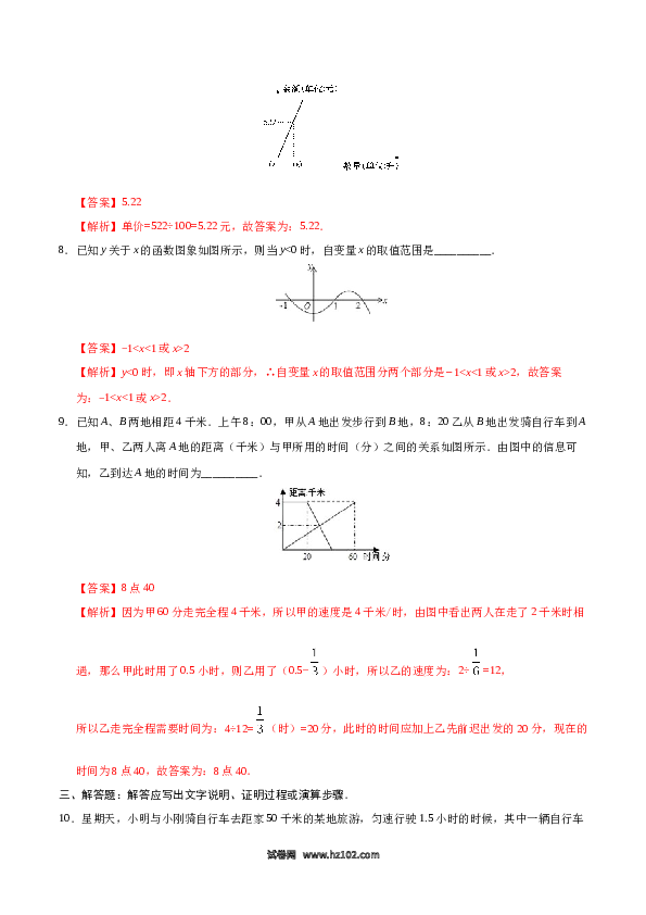 【同步练习】初二下册-人教版数学 19.1.2 函数的图象-（解析版）.docx