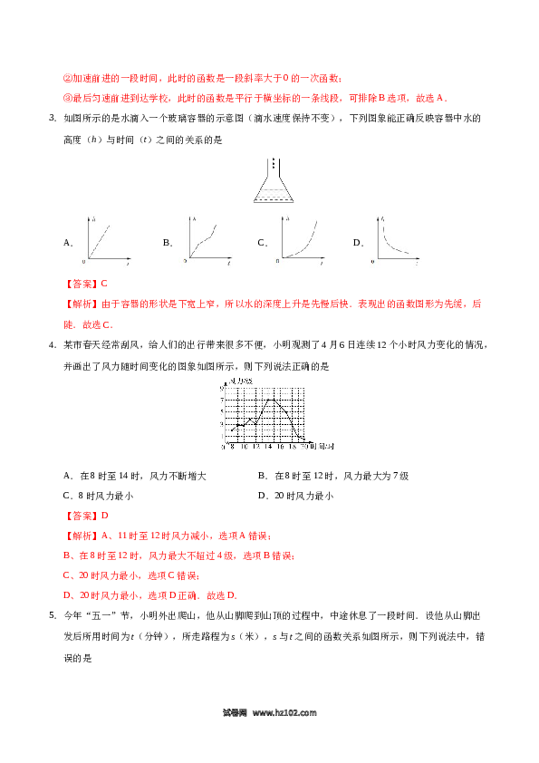 【同步练习】初二下册-人教版数学 19.1.2 函数的图象-（解析版）.docx