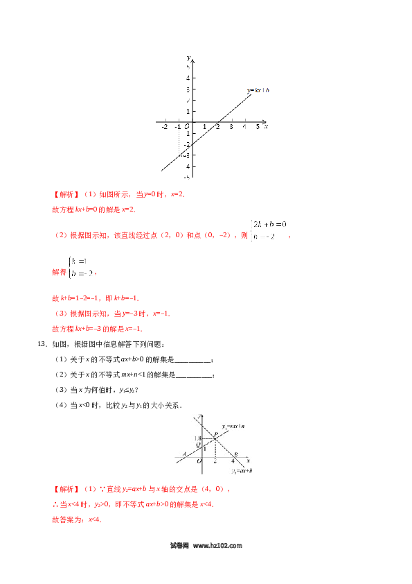 【同步练习】初二下册-人教版数学 19.2.3 一次函数与方程、不等式-（解析版）.docx