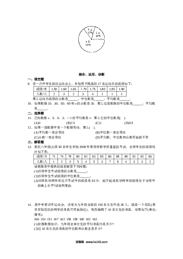 【同步练习】初二下册-人教版数学 第20章 数据的分析（22页）.doc
