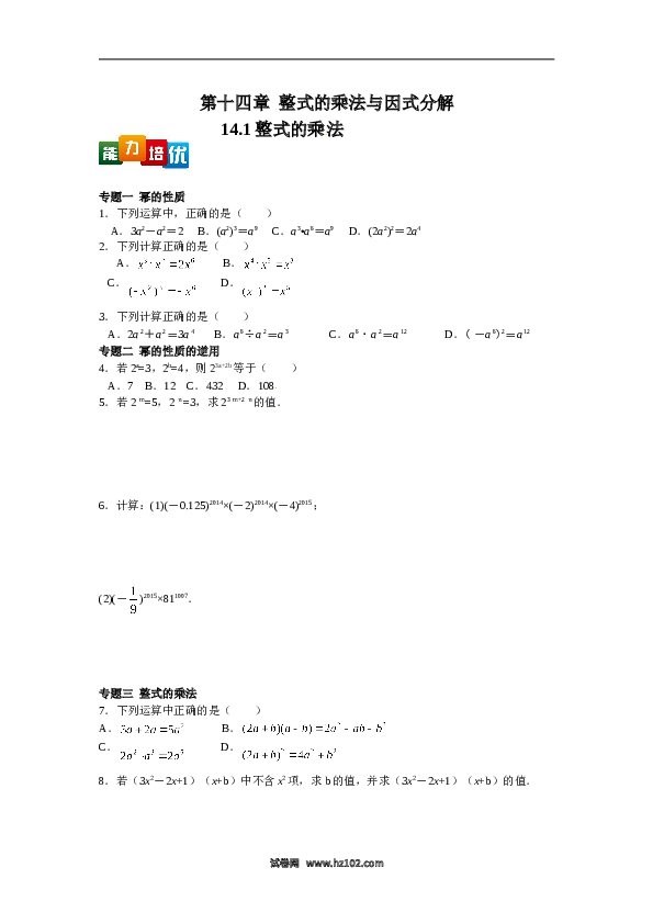 【能力培优】14.1整式的乘法（含答案）.doc