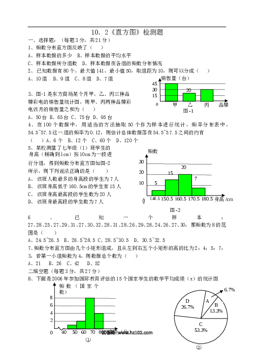 【同步练习】初一数学下册10.2　直方图　　检测题1.doc