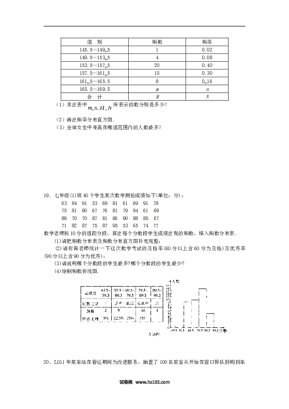 【同步练习】初一数学下册10.2　直方图　　检测题3.doc