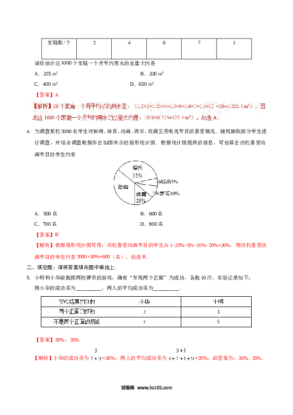 【同步练习】初一数学下册10.3 课题学习 从数据谈节水-（解析版）.doc