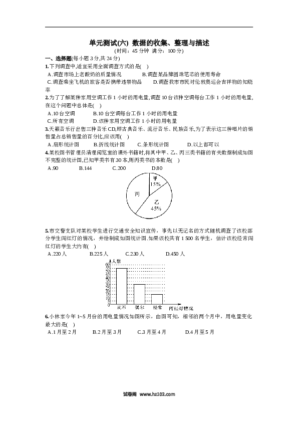 【单元检测】初中一年级数学下册第10章  单元测试 数据的收集、整理与描述.doc