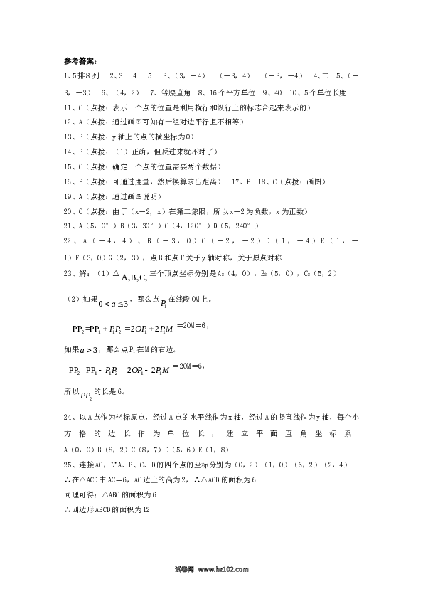 【单元检测】初中一年级数学下册新人教 第7章 平面直角坐标系 综合水平测试题2.doc