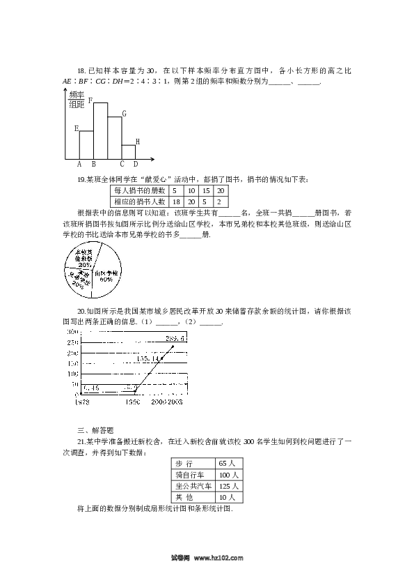 【单元检测】初中一年级数学下册新人教 第10章《数据的收集、整理与描述》水平测试2.doc