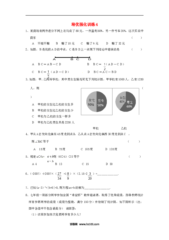 【培优强化】初一人教版数学上册 训练4 新人教版.doc