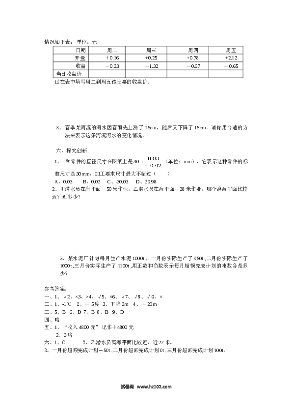 （含答案）初一数学上册 1.2.1 有理数　同步练习.doc