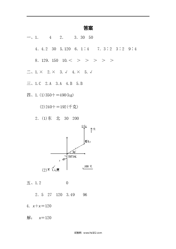 人教版六年级上册数学六年级第一学期数学期中测试卷.docx