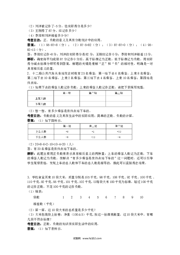 （含参考答案）05   负数练习题5页.doc