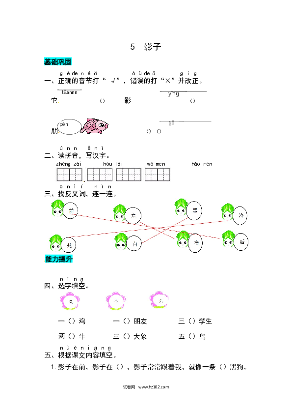 第6单元课文5  影子 同步练习.docx