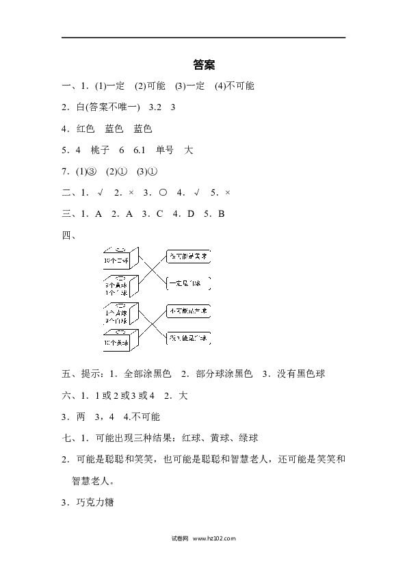 五年级人教版数学上册单元测试、第4单元可能性、过关检测卷2.docx