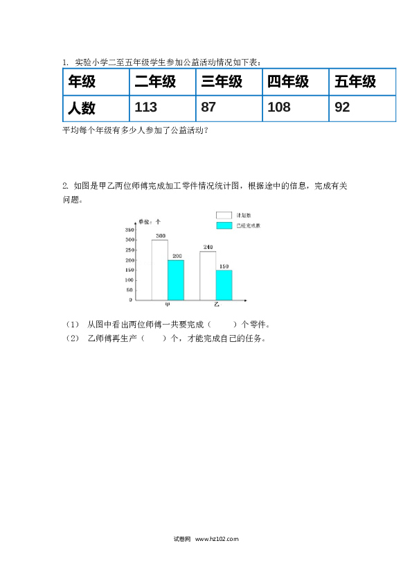 四年级人教版数学下册课时练10.4 平均数与复式条形统计图.docx