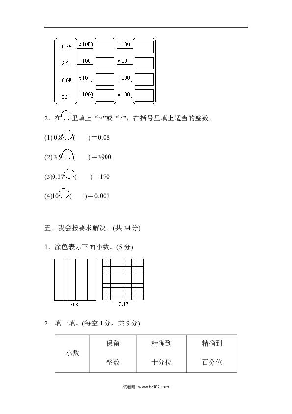 四年级人教版数学下册单元测试卷第4单元小数的意义和性质、周测培优卷（6）.docx