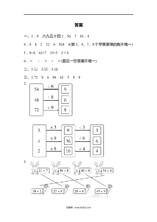 人教版二年级数学下册单元试卷第4单元表内除法（二）、周测培优卷4.docx