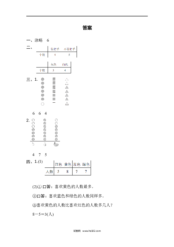 人教版一年级数学下册第3单元分类与整理、周测培优卷4.docx