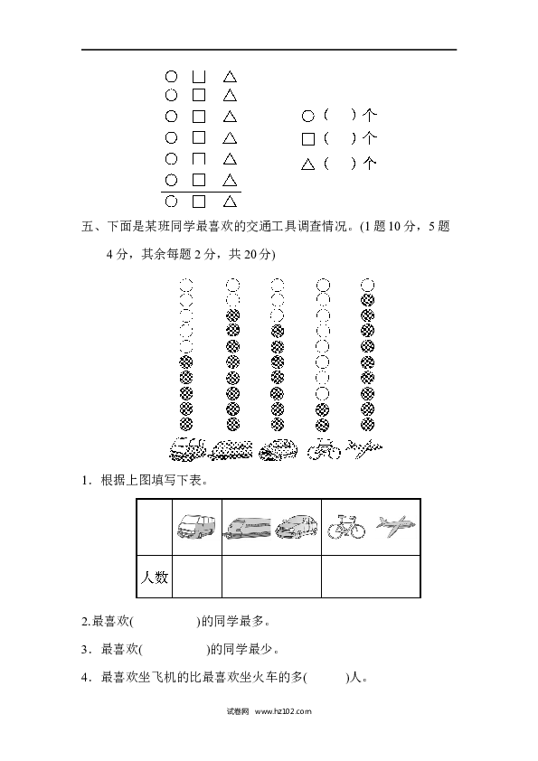 人教版一年级数学下册第3单元分类与整理、过关检测卷.docx