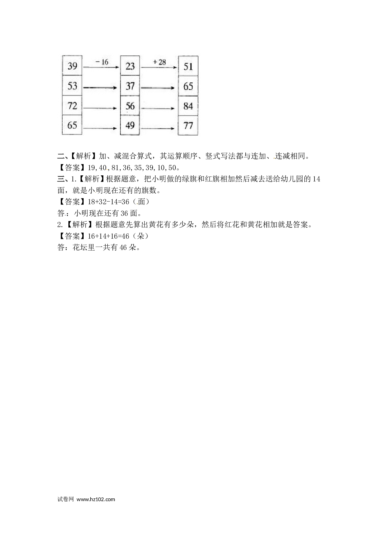 二年级计算题（综合计算）17    加减混合运算（答案）3页.doc