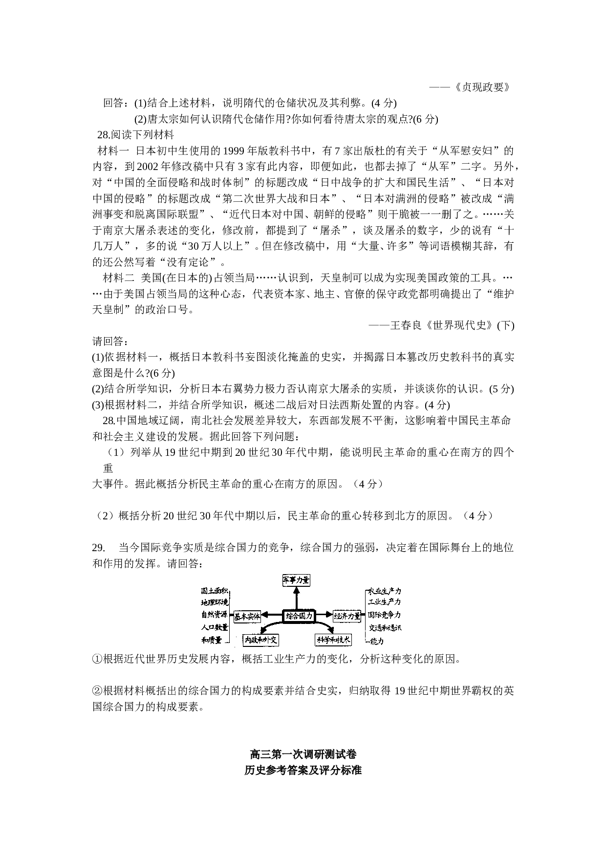 高三历史第一次调研测试卷.doc