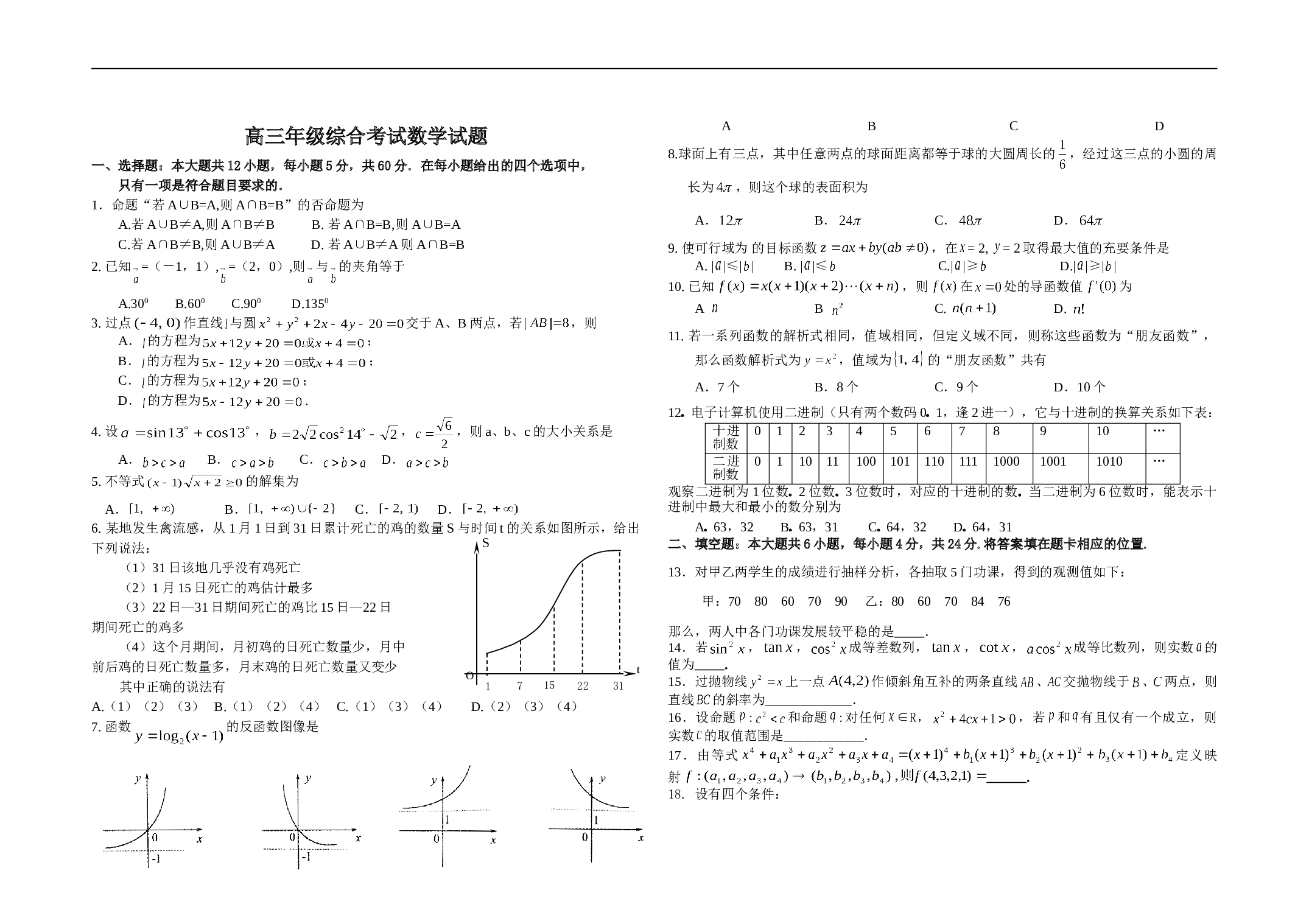 高三年级综合考试数学试题.doc