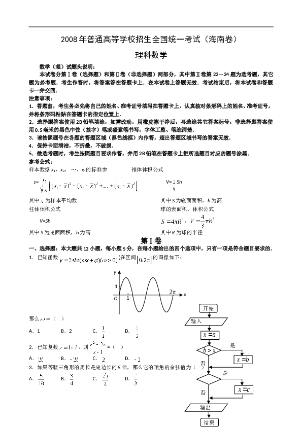 2008年理科数学海南省高考真题含答案.doc