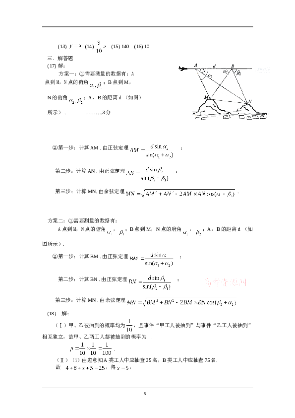 2009年理科数学海南省高考真题含答案.doc