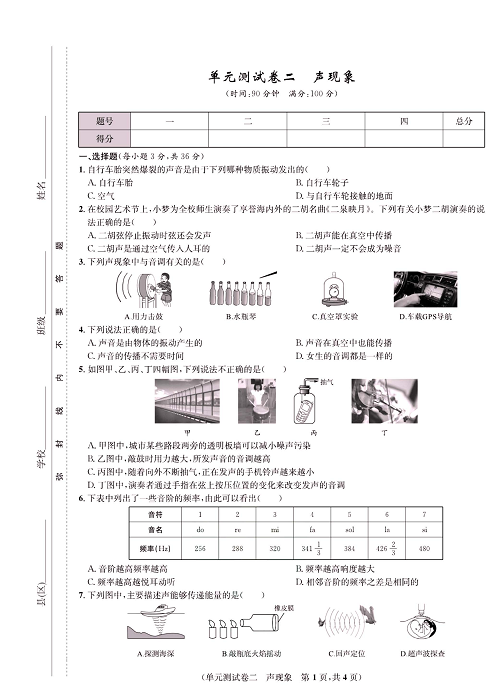 一卷好题&middot;八年级上册物理人教版好题试卷_单元测试卷二  声现象.pdf