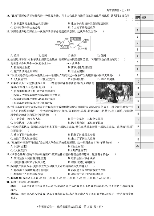 一卷好题九年级上册历史人教版知识点试卷_专项测试卷一  政治制度及法制发展.pdf