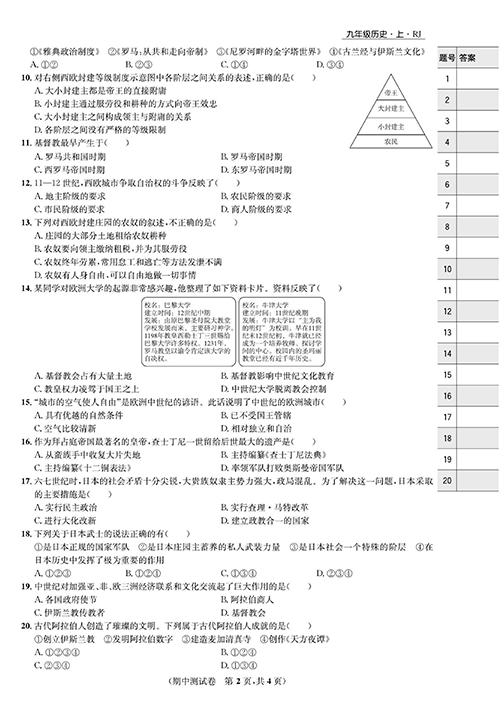 一卷好题九年级上册历史人教版知识点试卷_期中测试卷.pdf