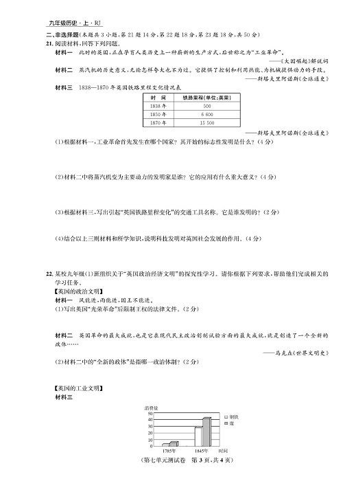 一卷好题九年级上册历史人教版知识点试卷_第七单元测试卷.pdf