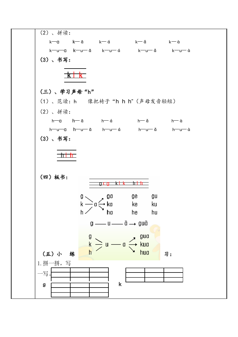 【暑假衔接】2021年幼小衔接拼音专题讲义：5 声母 g  k  h（部编版）.docx