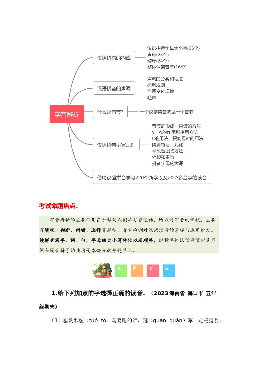 专题01 字音辨析-2023-2024学年五年级语文寒假专项提升（统编版）.docx