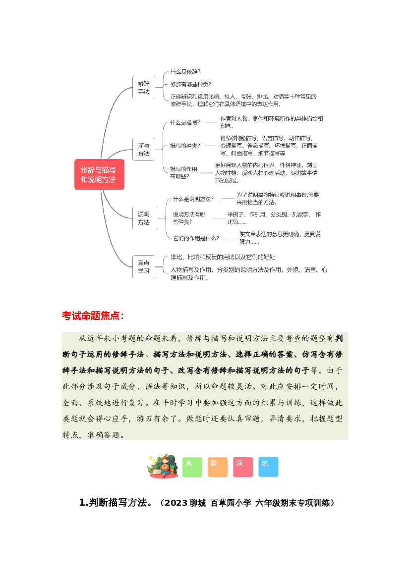 专题05 修辞与描写和说明方法-2023-2024学年六年级语文寒假专项提升（统编版）.docx